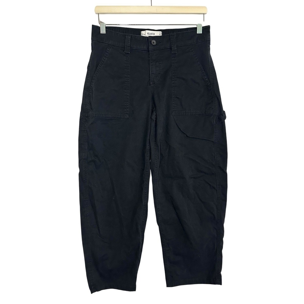 Hollister Women 2‎ SHORT 26S Low Rise Taper Baggy Black Utility Carpenter Pants